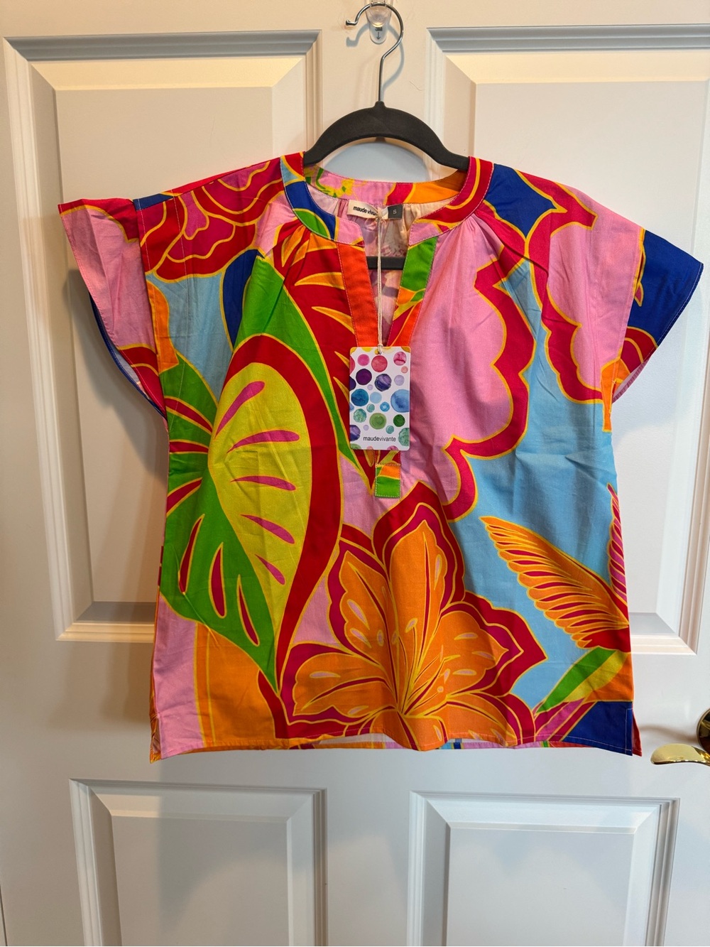 Tropical Multicolor Floral Blouse - Women's Short Sleeve Top